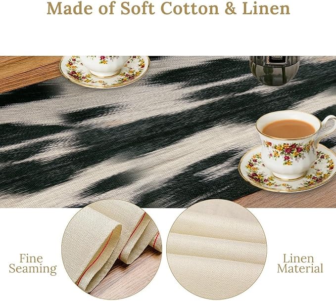 Rustic Cow Skin Print Table Runner, Country Farm Animal Fur Skin Pattern Western Style Brown Cowhide Print Cotton Linen Cottage Dinner Runner for Home Kitchen Dining, 13x120 Inch