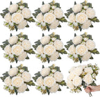 8 Bundles Artificial Peonies Flowers Boho Faux Flowers Arrangements Artificial Centerpiece Spring Bouquet Floral Wedding Decoration for Vase(Milk White)