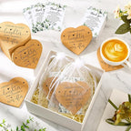 Uiifan 100 Set Wedding Favors for Guest Coaster Gifts Bulk Heart Shaped Coasters Thank You Cards Organza Bags Guest Souvenirs for Wedding Party Bridal Favors
