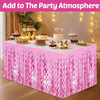6 Pack 29x108 Inch Pink Wave Foil Fringe Table Skirts Metallic Banner for Tinsel Streamer Garland Backdrop for Parade Floats Wedding, Mother's Day, Birthday Mardi Gras Party Decorations