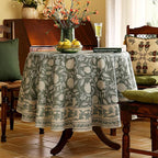ISAENNE Designer Grayish Green Linen Small Round Tablecloth,Floral Stain Resistant Table Cloth,Fall Vintage Decor Tablecloths for Dining Thanksgiving Kitchen Party,Diameter 55"-Andrew A