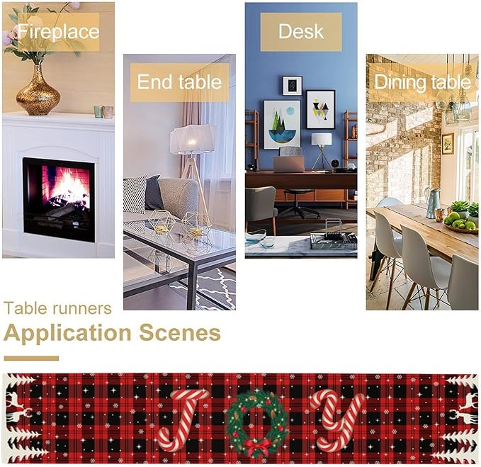 Christmas Table Runner, Red Winter Xmas Holiday Table Cloth Kitchen Dining Table Decoration for Home Party Decor 13x108 Inch
