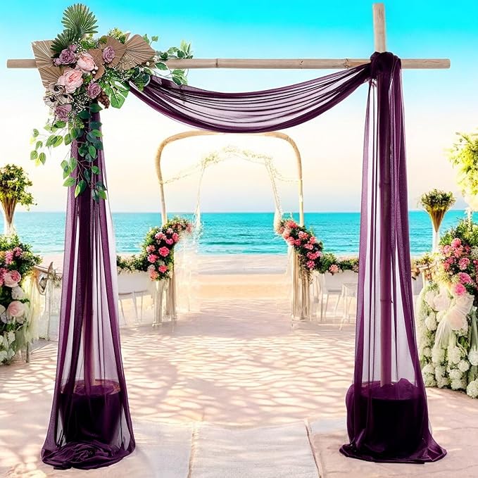 MDS Halloween Chiffon Draping Fabric - 1 Panel, 30" Wide x 40ft Long - Sheer Spooky Arbor & Canopy Drapery for Haunted House Backdrops, Party Ceilings, DIY Costumes & Themed Events - Eggplant