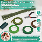 Floral Tape and Wire, Green Floral Tape, Arrangement Tools Kit with Wire Cutter, 22 Guage Paddle Wire 26 Gauge Flower Wire Set, Boutonniere Pin for Bouquets, Crafts, Wrap Florist