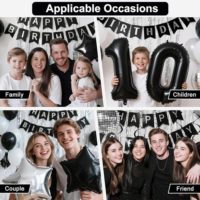 20th Birthday Decorations for Men Women, Black Silver Happy Birthday Party Decorations， 20 Year Old Party Supplies with Number 20 Balloons, Banner, Fringe Curtains Kit