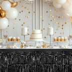 2 Pack Black Orange Table Skirts, 29x108" Metallic Foil Tinsel Fringe Table Skirt for Rectangle Tables Streamer Curtains Backdrop, Party Decorations for Birthdays, Weddings, Holidays