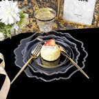 COLOSUS 350pcs Clear Plastic Plates Disposable Gold Cutlery Dinnerware set for party: 50 Dinner Plate, 50 Dessert Plate, 50 Per Rolled Napkins with Gold Silverware, 50 Cups 9 OZ for Wedding & Party