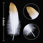 Larryhot Dipped Gold & White Goose Feathers for Crafts - 6-8 inch 60 pcs Natural Feathers for Wedding Party Decorations,DIY Crafts and Table Centerpiece(Gold & White)