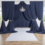 PartyVillage 50ft×15ft Navy Blue Backdrop Curtain for Wedding Parties, 10 Panels Wrinkle Free 15 FT Long Polyester Photo Backdrop Drapes Back Drop Cloth for Birthday Photography Background