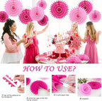 SUNBEAUTY Hanging Honeycomb Paper Fans Hot Pink Party Decorations Fuchsia Pink Birthday Paper Decoration for Wedding Graduation Events Accessories - 12Pcs