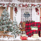 CHDITB Blue Welcome Winter Front Door Sign Wreath(11.4”), Wooden 3D Welcome Home Decoration Wall Hanging with Plaid Bow Snowflake, Farmhouse Christmas New Year Decor for Home Office