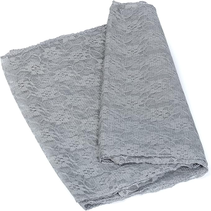 MDS Pack of 25 Wedding 12 x 108 inches Lace Table Runner for Wedding, Decorations for Birthday Parties, Banquets, Graduations, Engagements, and Runners fit Rectangle, Round Table- Silver Gray