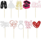 Gyufise 30Pcs She Said Yes Cupcake Toppers Glitter Diamond Ring I Do Love Cupcake Picks Miss to Mrs He Asked Bridal Shower Wedding Engagement Bachelorette Cake Decoration Multicolor