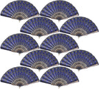 QIRMIZI 10 Pack Fabric Folding Handheld Fans, Perfect for Weddings, Parties, and Dancing,Royal Blue