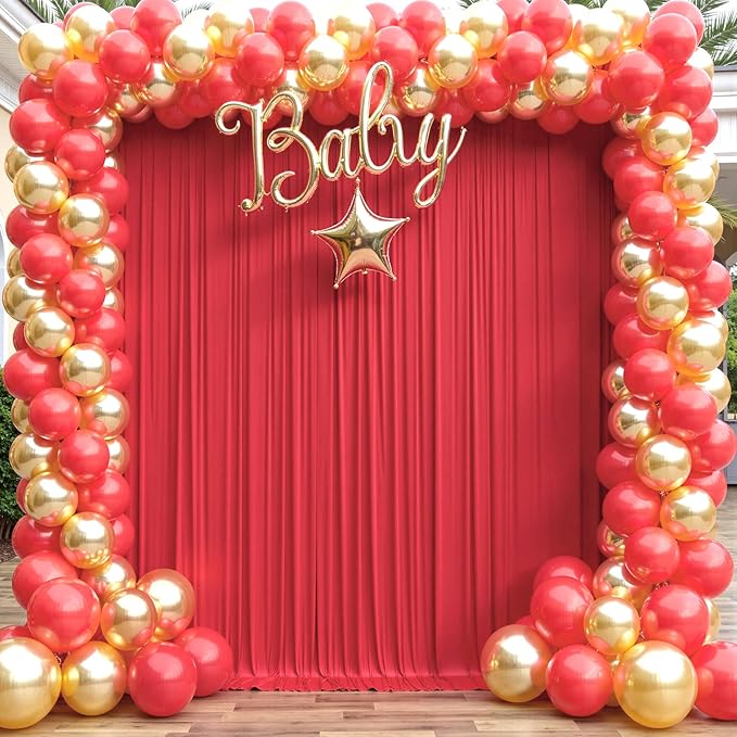 50×12ft Wrinkle Free Red Backdrop Curtain for Wedding Parties,10 Panels 5×12ft Long Soft Silky Polyester Backdrop Drapes Red Photo Back Drop Curtains for Photography Stage Christmas Background Cloth