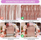 Crosize 8 Pack 3.3 x 9.9 ft Rose Gold Foil Fringe Curtains Party Decorations, Rose Gold Tinsel Curtain Backdrop for Parties, Door Streamers, Glitter Streamer Backdrop for Birthday Decoration