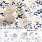 MYSKY HOME Floral Print Rectangle Tablecloth Waterproof Rectangular Table Cloth Linen Farmhouse Tablecloth for Kitchen Dining Spring Leaves Tablecloth for 6 Feet Table，60 x 102 Inches, Blue