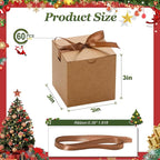 DOYIDE 60 Pcs Small Gift Boxes, 3x3x3 inches Kraft Paper Gift Box with Ribbons, Brown Candy Boxes for Christmas Wedding Favors Baby Shower Bridal Shower Birthday Party