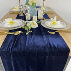 Luxurious Velvet Table Runner, 10ft Wedding Reception Decorations, 20x120inch Soft Velvet Fabric, Table Linen Overlay, Wedding Table Runners (Navy Blue, 20X120inch)