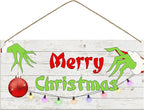 Merry Christmas Hanging Door Sign, Crazy Funny Green Festive Wooden Wall Welcome Decor Winter Farmhouse Style Outdoor Indoor Xmas Tree Ornaments for Home Office Holiday Party