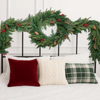 6FT Christmas Garland Artificial Norfolk Pine Tree Greenery, Cedar Cypress with Red Berries Pine Cones, Realistic Winter Holiday Mantel Fireplace Door Table Decor, Indoor Outdoor