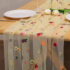 BINBE 1pcs Daisy Fall Table Runner Embroidery Gauze 10FT Florals Seasonal Tulle Holiday Birthday Kitchen Dining Table Decor for Home Party Yellow