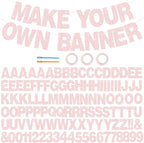 BEISHIDA 116 PCS Glitter Color Pink DIY Letter Banner Kit Make Your Own Banner，Including 111 Letters and Numbers 3 Rope and 4 Threading Device,Customized for Birthday Graduation Wedding Party Decor