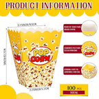Panelee 100 Pack Popcorn Boxes for Movie Night 24oz Popcorn Disposable Paper Bucket Bags Bulk Snack Container Cups Holder for Christmas Party Carnival