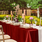 TURSTIN 1 Pack Burgundy Satin Tablecloth 102 x 58 Inch Overlay Satin Table Cover Rectangle Bright Silk Tablecloth Smooth Fabric Table Decoration for Wedding Banquet Party Events