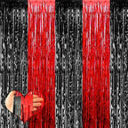 4 Pack 3.2Ft x 6.6Ft Black Red Fringe Curtain Backdrop, Metallic Tinsel Foil Fringe Streamers Curtains Background for Photo Booth Wedding Casino Viva Las Vegas Game Night Birthday Party Decorations