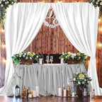 Joydeco White Backdrop Curtains for Parties, Photography Backdrop Drapes for Wedding Decorations Birthday, Wrinkle Free Polyester 5ft x 8ft Fabric Drape 2 Panels with Rod Pockets