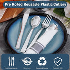 400PCS Pre Rolled Silver Plastic Silverware Sets - Heavy Duty Silver Cutlery - Include 100 Pack Wrapped Disposable Utensils with Napkins for Parties & Dinners & Weddings