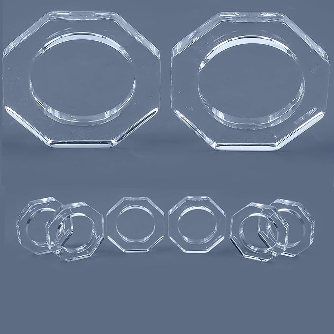 Acrylic Napkin Rings Set of 8 - Octagon Transparent Design for Christmas, Thanksgiving, Holiday Table Decor - Durable Crystal Napkin Holders for Dinner Parties & Everyday Use (Opaque) - CLEENTABLE