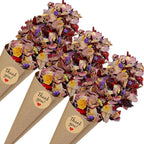 PATIKIL Dried Flower Confetti Cones, 30Pcs Paper Tapers Cone Holder with Dried Rose Petals / Sticker for Wedding Party Engagement Birthday DIY Decoration, Purple