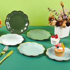 Sage Green Party Plates Gradient Green Dessert Paper Plate 7inch Gold Foil Scalloped Edge Disposable Cake Plates for Christmas Birthday Bridal Baby Shower Wedding Party Supplies (48)