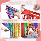 Rainbow Metallic Tinsel Foil Fringe Curtains Backdrop, 2Pack Party Streamers for Birthday Party Decorations Halloween Christmas Decors Foil Curtain Backdrop for Bachelorette Bridal Anniversary Party