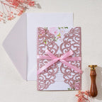 25pcs Glitter Laser Cut Wedding Invitation Kits Pink Personalized Invitation Pockets 5×7 Invitations with Envelopes and RSVP Cards Blank for Wedding Quinceanera Bridal Shower Engagement Birthday Party