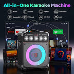 Karaoke Machine with 2 Wireless Mics for Adults Kids | Bluetooth 5.3 Speaker with Bass/Treble/Echo Adjustment | PA System with Disco Lights & Remote Control, Supports TV/TF Card/USB/AUX/Live