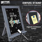 Better Office Products Framed Tabletop Chalkboard Sign, 9.5" x 14", Rustic Wood Frame, Small Magnetic Chalkboard with Built-in Ledge and Folding Stand, One White Chalk Marker Included,(Gray wash)