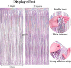 BRAVESHINE Pink Blue Tinsel Foil Fringe Curtains - 2Pcs 3.2x8.2ft Holidays Photo Streamers Backdrop for Easter Girl or Boy Birthdays Bridal Shower Party Supplies Decorations