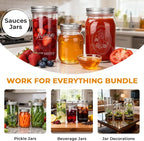 CycleMore Mason Jars Bundle, 12 Pack J Canning Jars With Bands and Lids, Ideal for Jam, Honey, Wedding/Shower Favors, DIY & Oats - 32 OZ x 4, 24 OZ x 4, 16 OZ x 4 (16oz - 24oz - 32oz)