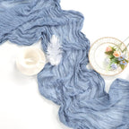 12 Pack Dusty Blue Table Runner 10ft Boho Gauze Fabric Cheesecloth Table Runner 35 x 120 Inch Rustic Sheer Runner for Wedding Decor Baby Shower Party Table Centerpiece Decorations