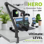 IXTECH Boom Arm Mic Stand with Extension Tube Upgraded Microphone Arm for Shure SM7B MV7 Blue Yeti Sturdy Stainless Steel Mic Arm Desk Stand Foldable Scissor Arm Microphone Mount for Podcast Gaming