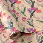 RUSPEPA Tulips Floral Wrapping Paper Roll, Watercolor Gift Wrap, Mini Roll Kraft Paper Roll for Girls, Spring, Summer, Wedding and Birthday 17 Inches x 32.8 Feet