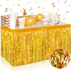 3 Pack 29 x108 Inch Gold Foil Fringe Table Skirts Metallic Banner for Tinsel Streamer Garland Backdrop for Parade Floats Wedding Thanksgiving Birthday Christmas Halloween New Year Party Decoration