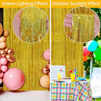 Picoway 4 Pack Gold Foil Fringe Tinsel Backdrop Curtains, Birthday Engagement Bachelorette Party Decorations, Photo Booth Props Door Streamers Curtain