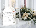 Boho Floral Favors Sign, 6 x 8 Inch White Arch Acrylic Wedding Sign with Holder, Wedding Sign for Ceremony and Reception, Wedding Decoration, Wedding Supplies - BX26