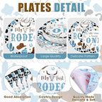 452 Pcs First Rodeo Decorations Boy, Blue Western Cowboy Paper Plates Napkins Cups Tablecloth Cutlery Straws for My 1st Rodeo Birthday Party Baby Shower Decorations Supplies for 50 Guests