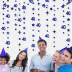 Navy Blue 40th Birthday Decorations Number 40 Circle Dot Twinkle Star Garland Metallic Hanging Streamer Bunting Banner Backdrop for Women 40 Year Old Birthday Forty Anniversary Party Supplies