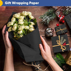 Vanhench Black Wrapping Paper, 17.5" x 963" (80 1/4FT), Art Paper, Birthday, Bouquet Flower Wrapping, 80GSM 55LB